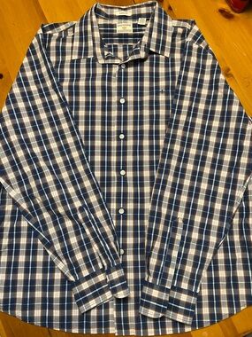 Dockers Navy, White & Brown Plaid Button-Up Dress Shirt